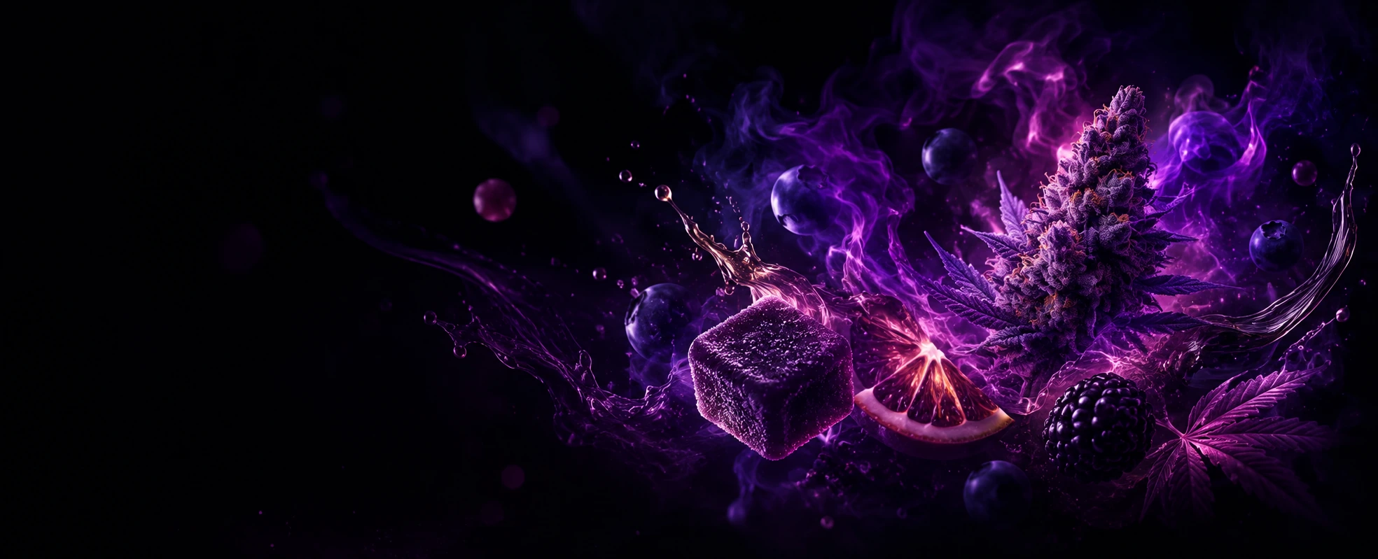 Produits infusés dans une ambiance violette